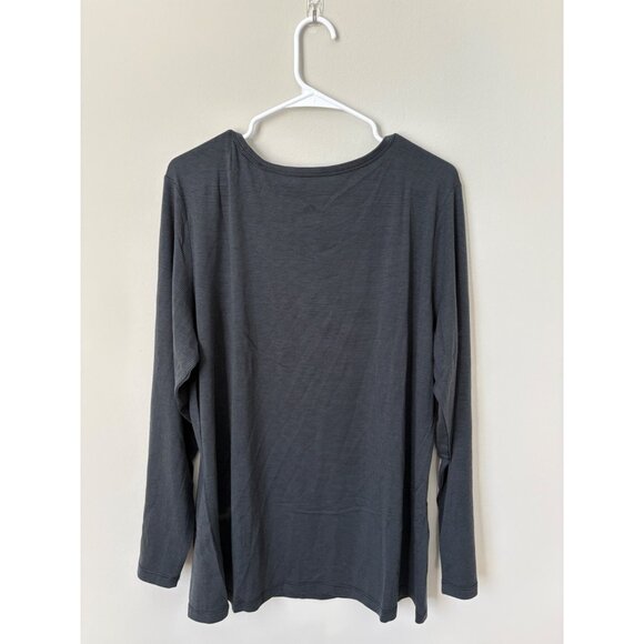 Woolx Merino Wool Blend Black Grey Stripe Scoop-Neck Long-Sleeve Tunic Top 1X - Picture 4 of 5